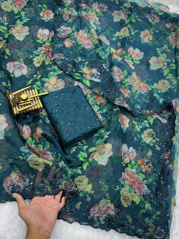 ELEGANT SOFT FENDI ORGANZA SATIN SAREE – LUXE DRAPERY FOR SPECIAL OCCASIONS"