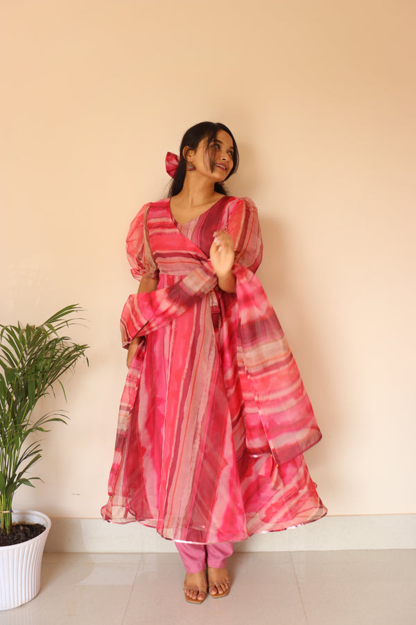 Digital printed pure organza silk Anarkali suit