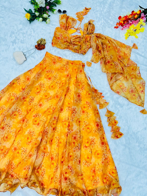 Pure Jimmy organza silk digital printed lehnga