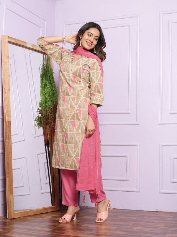 Cambric Cotton Kurta Set With Dupatta