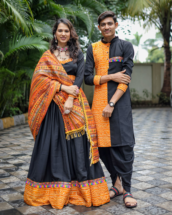 Black Yellow Beautiful Lehenga Choli & Men’s Kurta