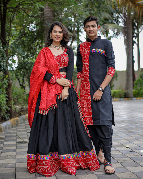 Red Black Women Beautiful Lehenga Choli & Men’s Kurta