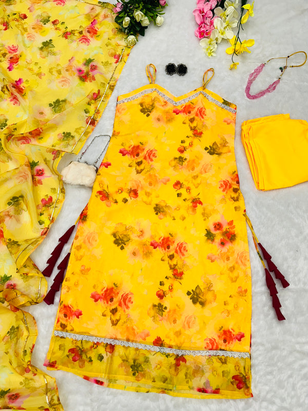 Floral printed jimmy Organza Straight Cut kurta