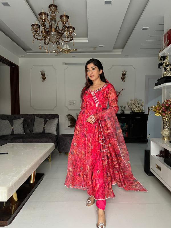 Pure Organza Digital Printed Anarkali suit
