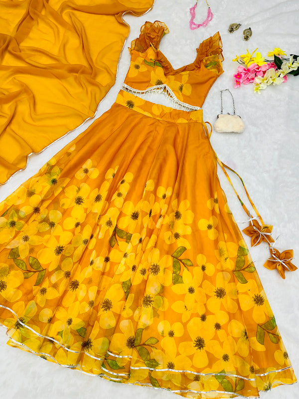 Pure organza silk digital printed lehenga