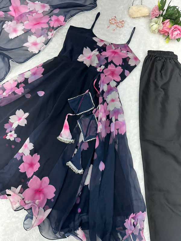 Anarkali Floral Print Pure Georgette Fabric Suit