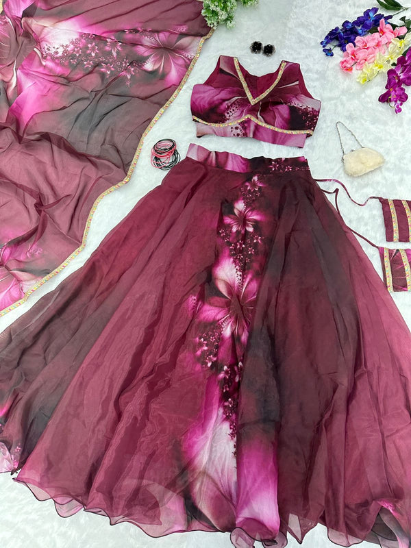 Pure Jimmy organza silk digital printed lehnga