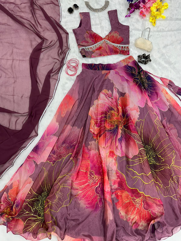 Pure Jimmy organza silk digital printed lehenga