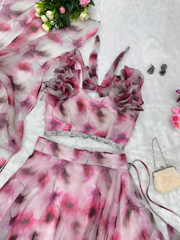 Pure Jimmy Choo organza silk digital printed lehenga