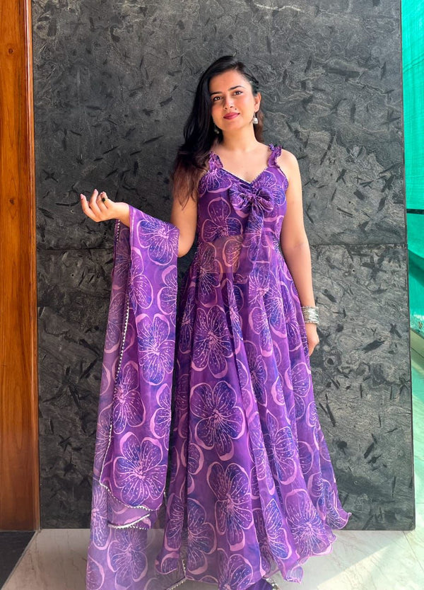 Digital printed pure Georgette silk Anarkali suit