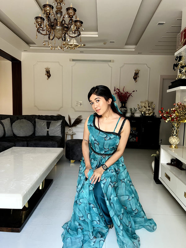 Digital printed organza silk Anarkali suit