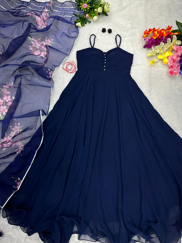 Plain Georgette Gown with huge flair