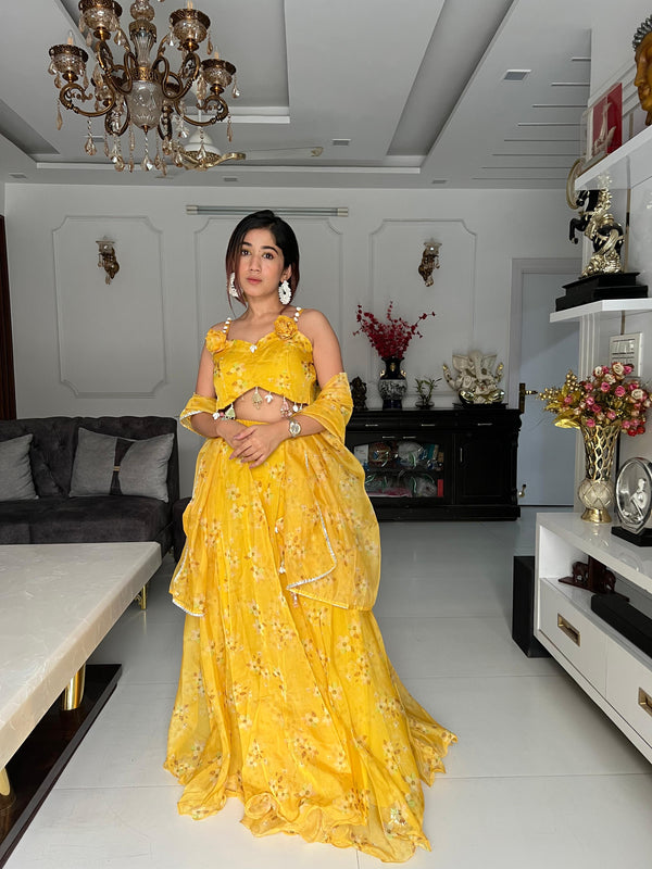 Pure organza silk digital printed lehenga