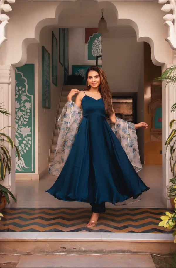pure Japan Satin Silk Anarkali suit of huge flair