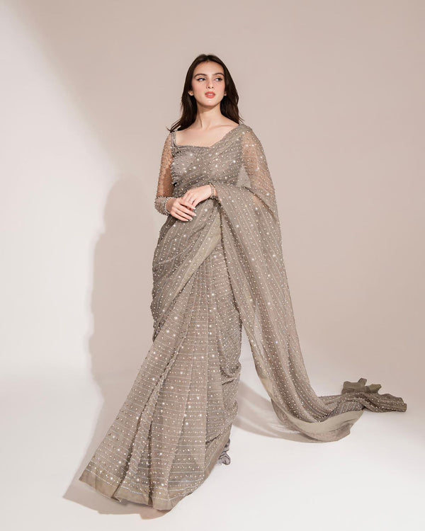Georgette swarovski dimond work saree