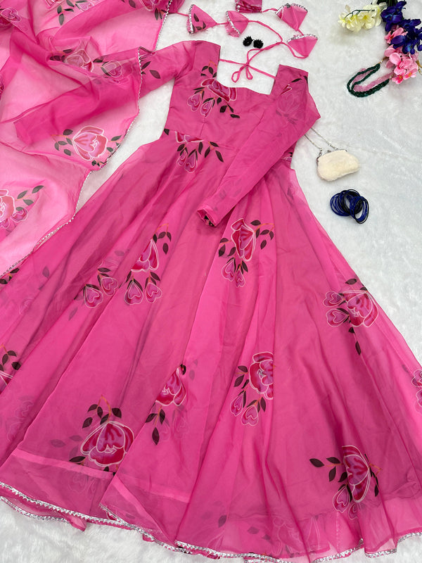 Digital printed pure organza silk Anarkali suit