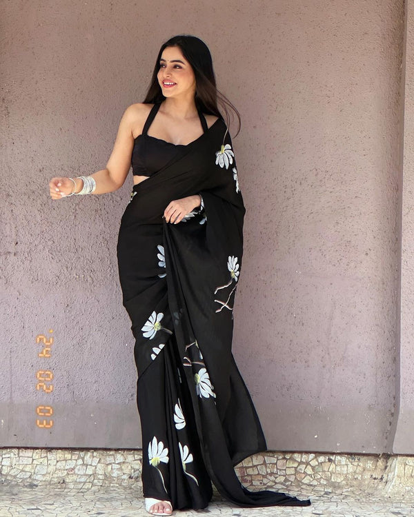 Pure Georgette Hand painted Saree