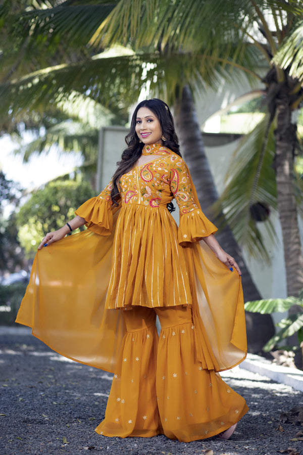 Mango Cocktail Palazzo Top  With Dupatta