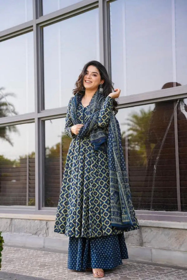 pure Soft Cotton printed Anarkali huge flair suit