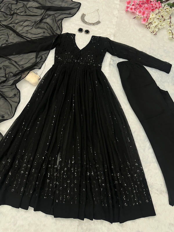 Pure Georgette Front Slit Anarkali suit with Embroidery  Sequins work