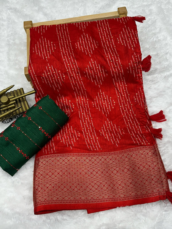 PRINTED SAREE WITH CONTRAST BLOUSE
