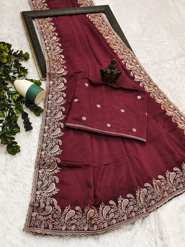 SATIN-SOFT, PURE CHINON SILK FABRIC SAREE