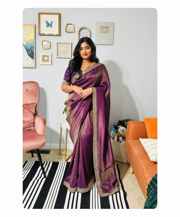 ZARI BASE FABRIC WITH PURE SOFT TISSUE SAREE
