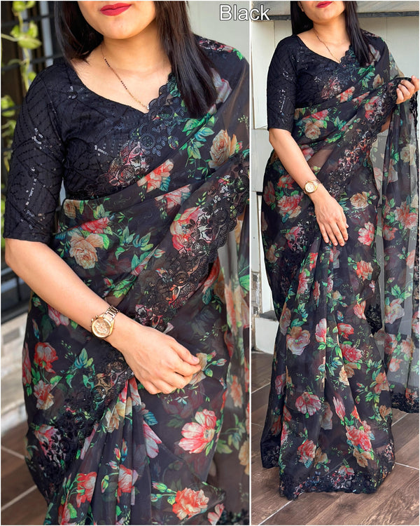 soft fendi organza satin saree