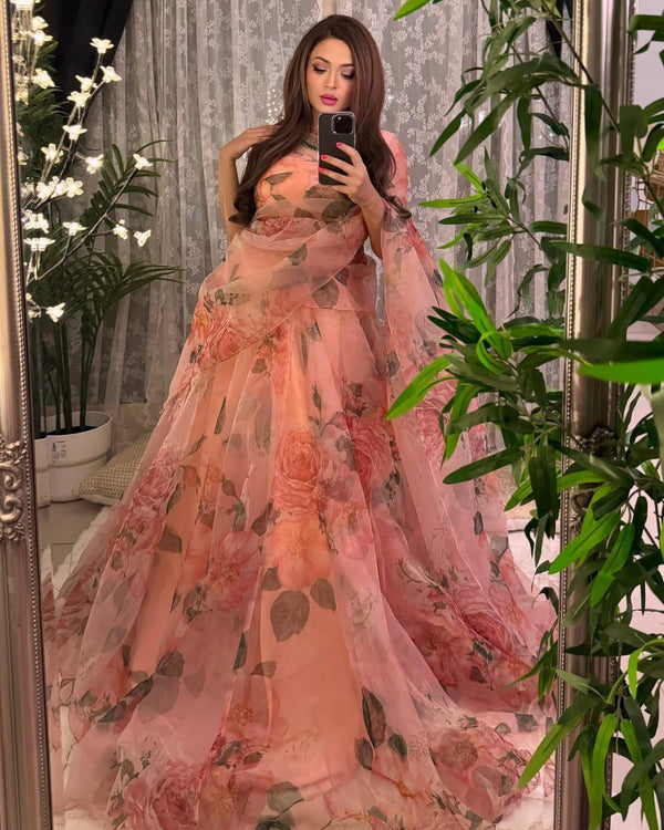 Pure Organza Silk Floral Printed Lehnga