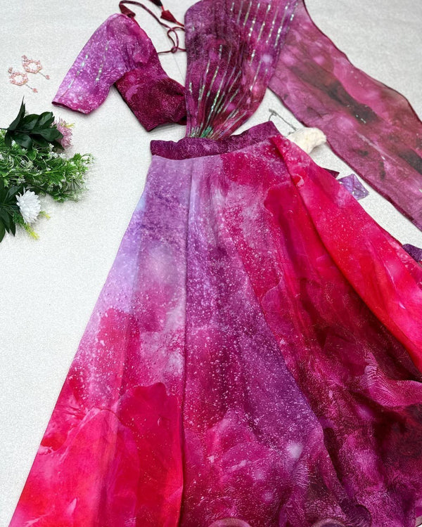 Pure Jimmy organza silk digital printed lehenga