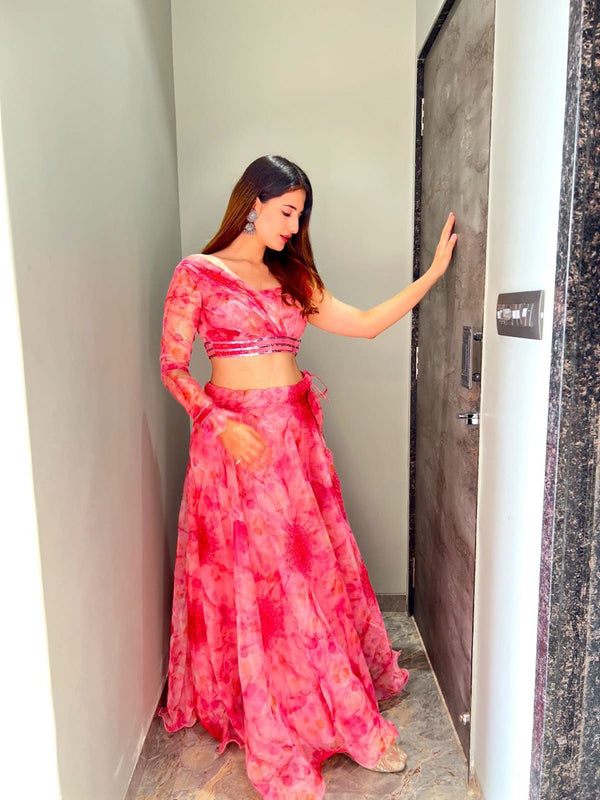 Pure Organza Silk Digital Print Lehenga