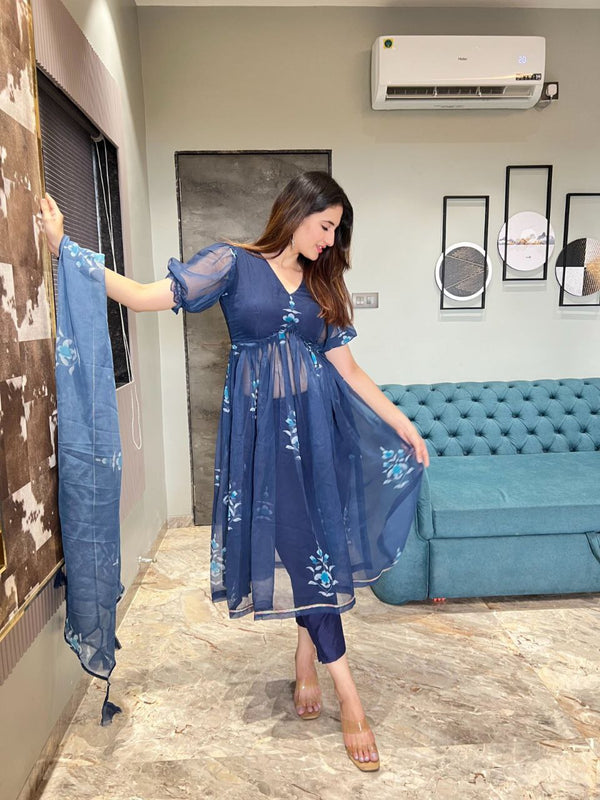 Digital Floral printed Anarkali suit