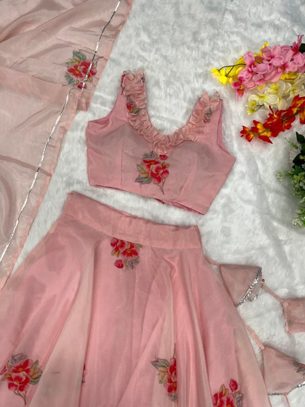 Pure Jimmy organza silk digital printed lehenga