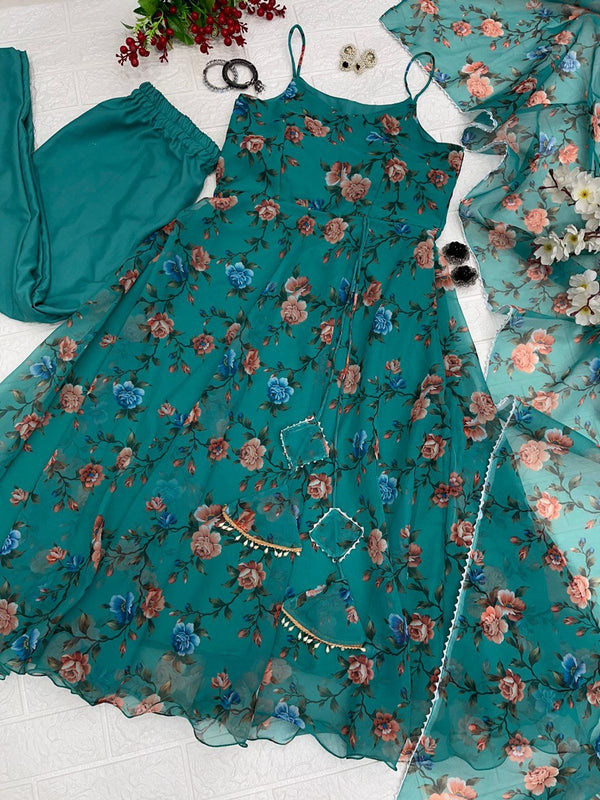 Digital printed Georgette silk Anarkali suit