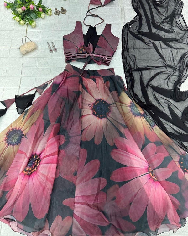 Pure Jimmy organza silk digital printed lehenga
