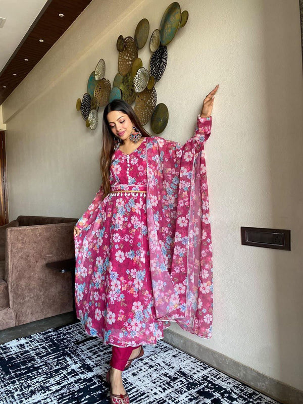 Digital printed Georgette silk Anarkali suit