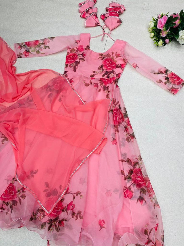 Digital printed organza silk suit