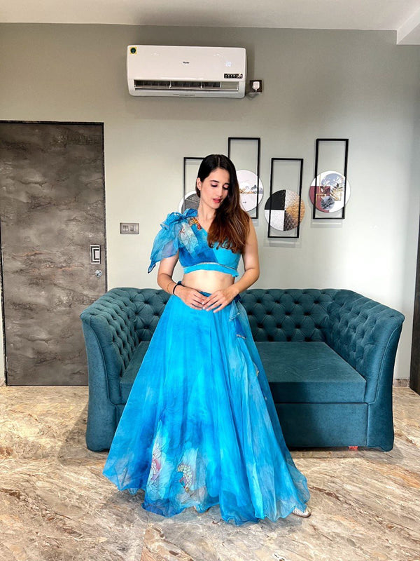 Pure organza silk digital printed lehenga