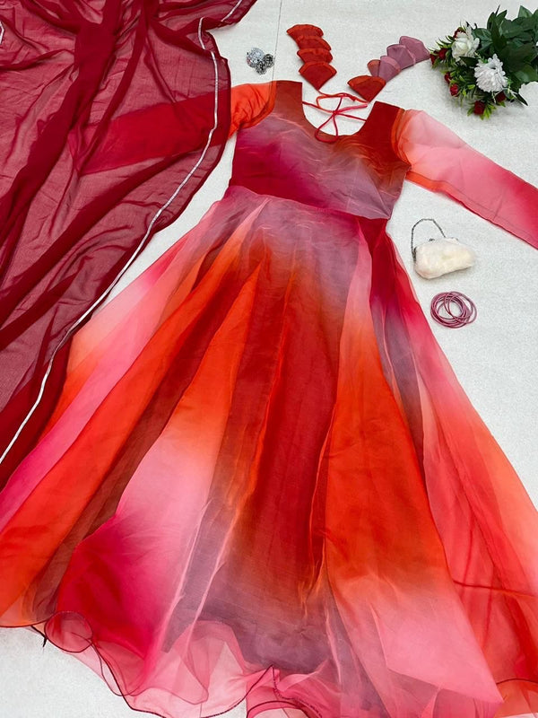 Digital printed organza silk suit