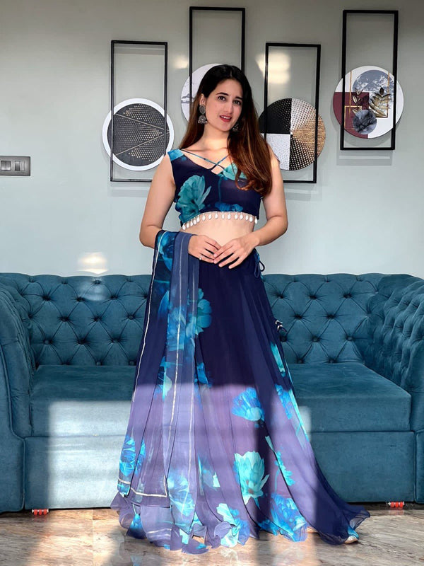 Pure georgette silk digital printed lehenga
