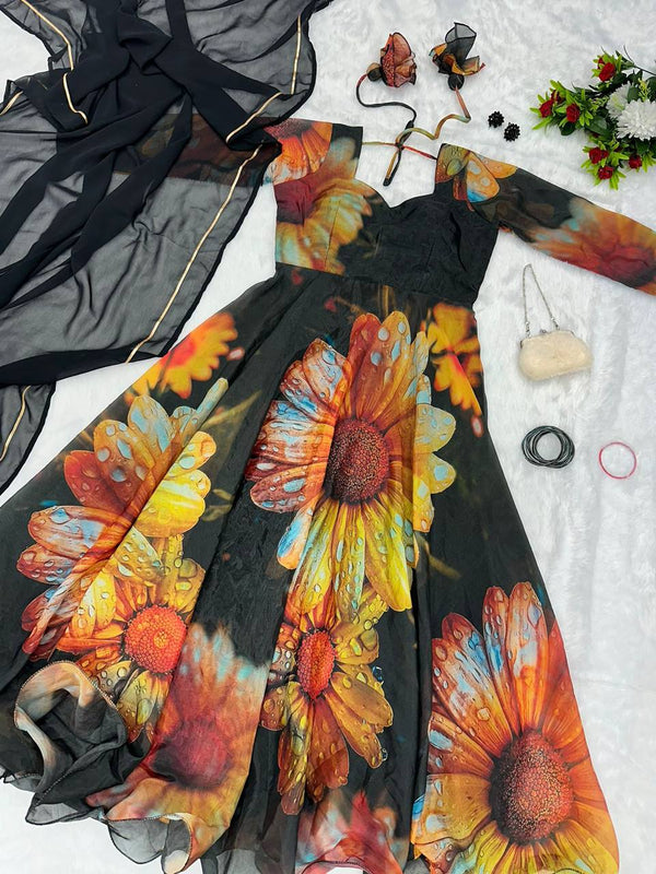 Digital printed Jimmy organza silk suit