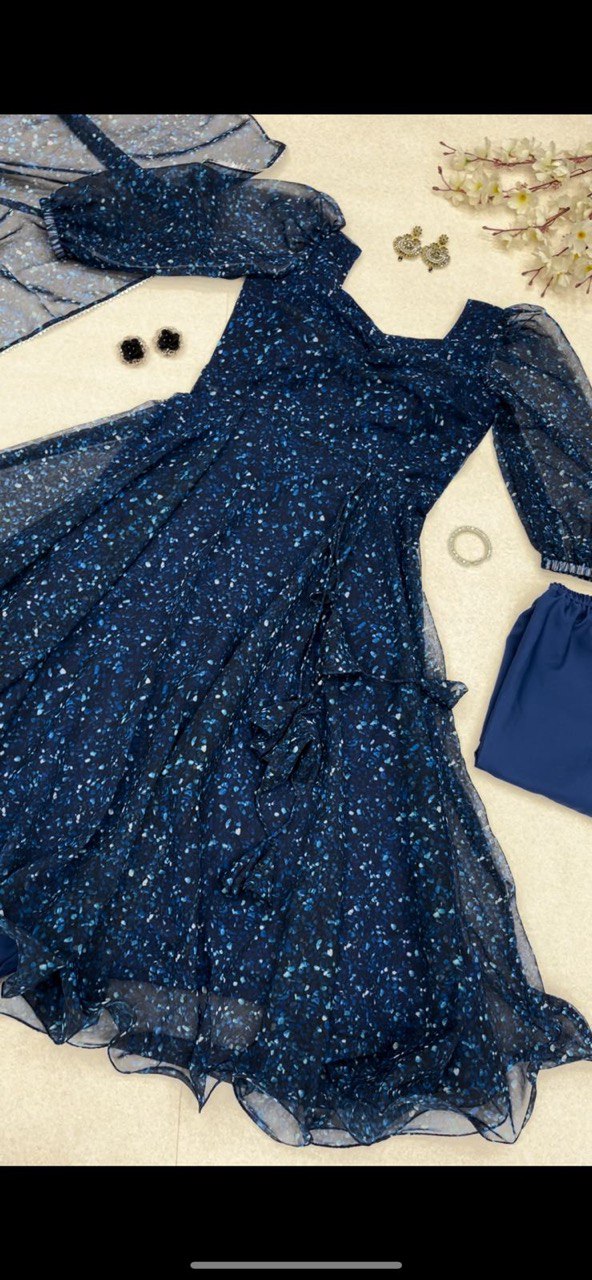 Digital printed Georgette silk Anarkali suit