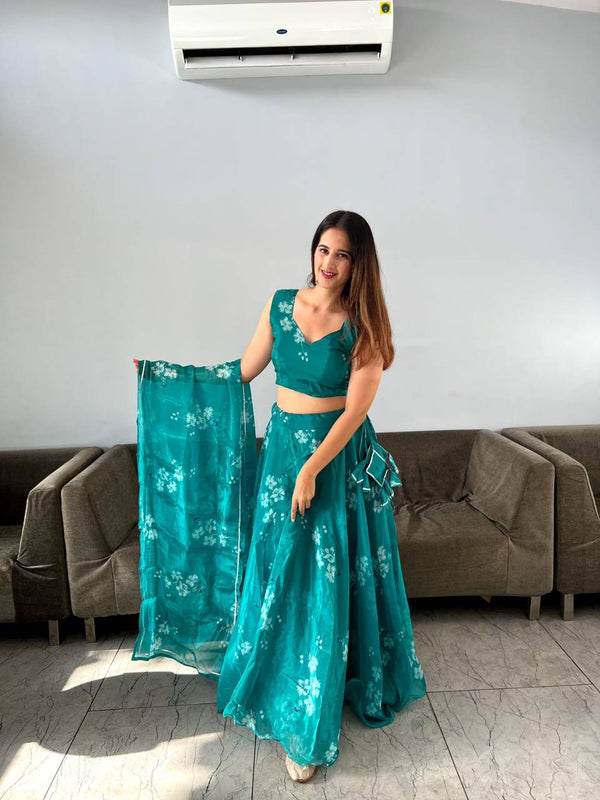 Pure Jimmy  organza silk digital printed lehenga