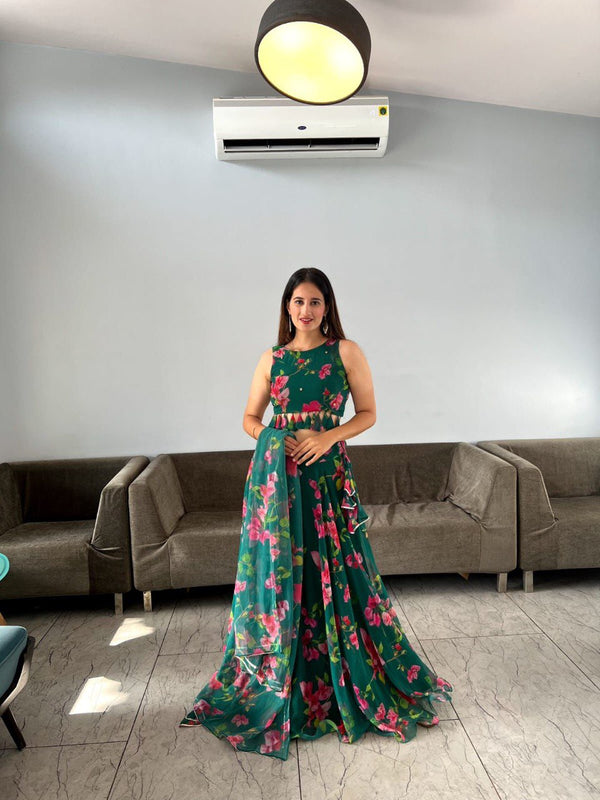 Pure georgette silk digital printed lehenga