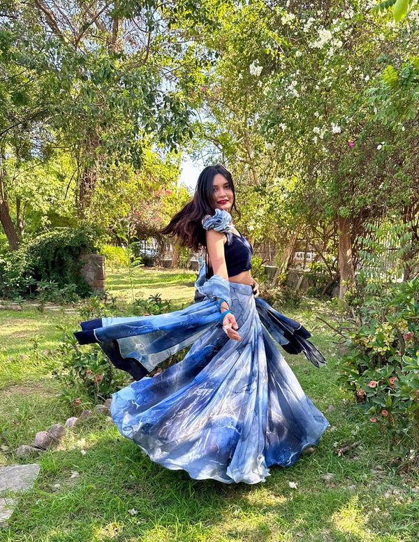Pure Jimmy  organza silk digital printed lehenga