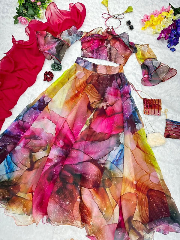 Pure Jimmy choo organza silk digital printed lehenga
