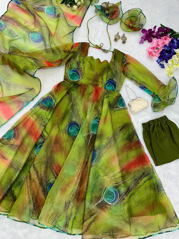 Digital printed pure organza silk Anarkali suit