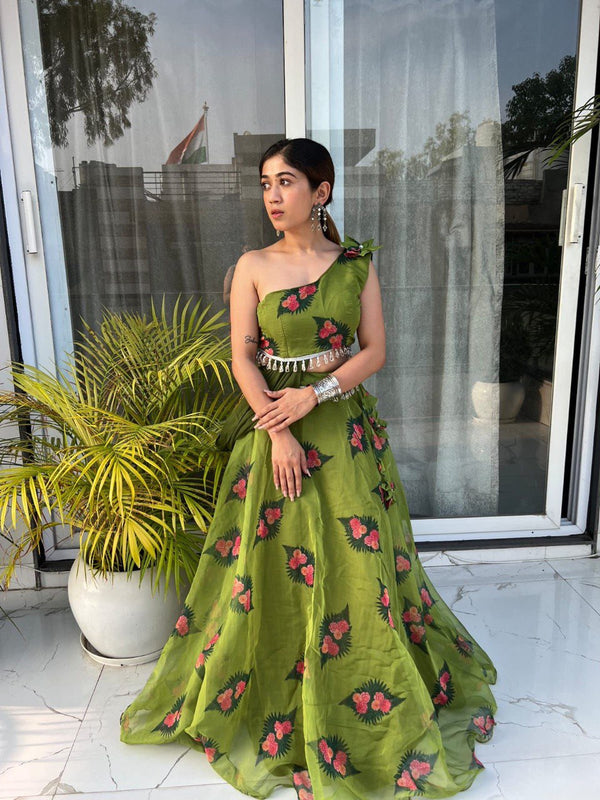 Pure Jimmy organza silk floral print lehenga