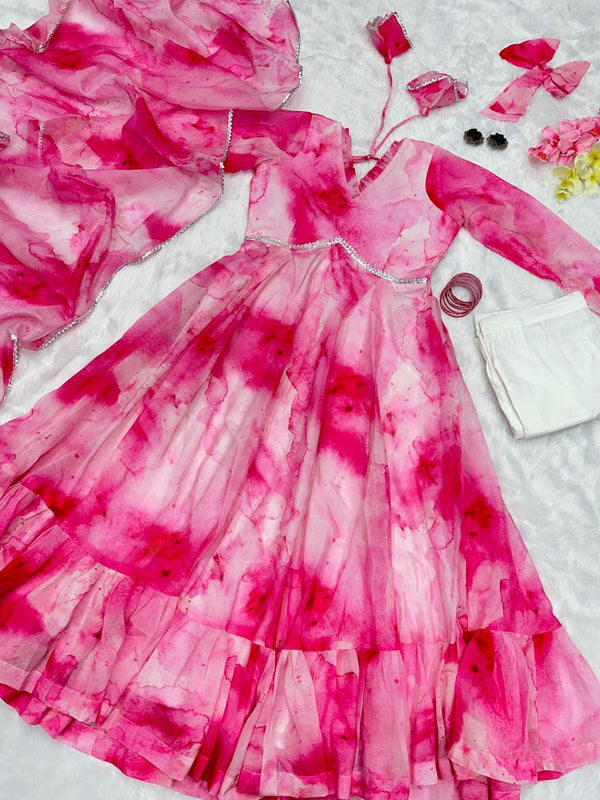 Digital printed Jimmy organza Anarkali suit
