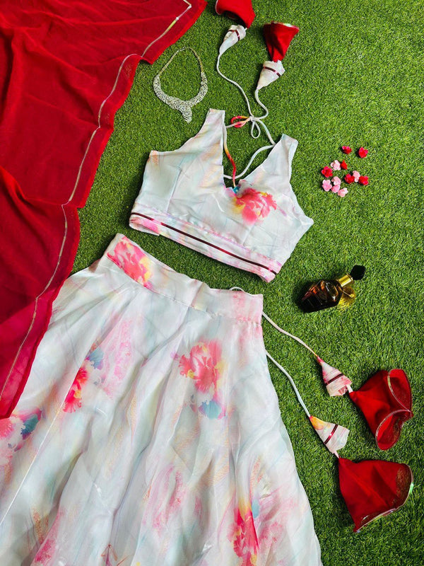 Pure Jimmy choo organza silk digital printed lehnga